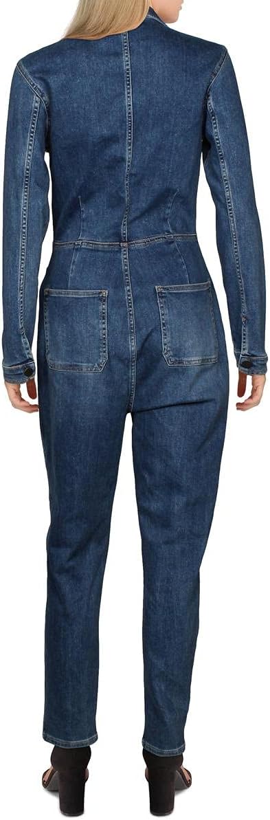 Free People Womens Lennox Denim Boho Jumpsuit Blue L