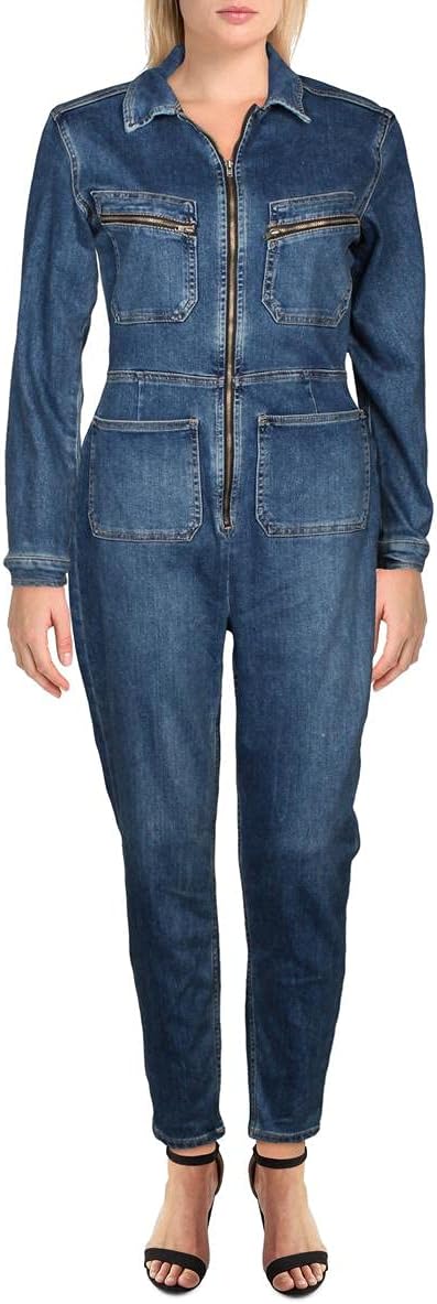 Free People Womens Lennox Denim Boho Jumpsuit Blue L