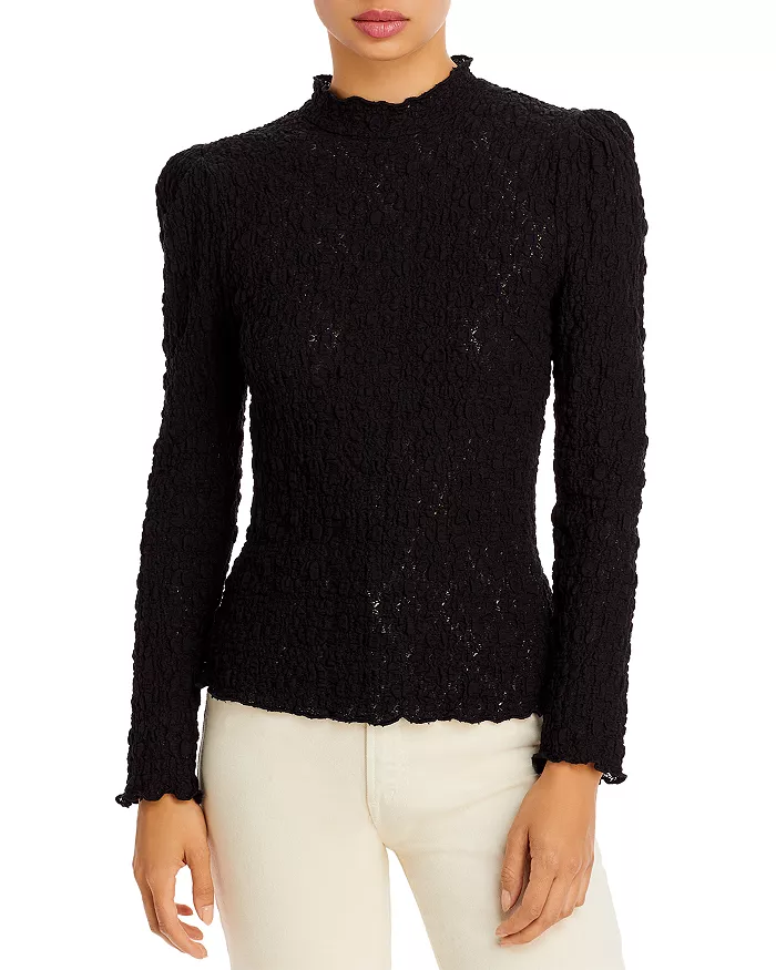 Aqua Mock Neck Crinkle Top M