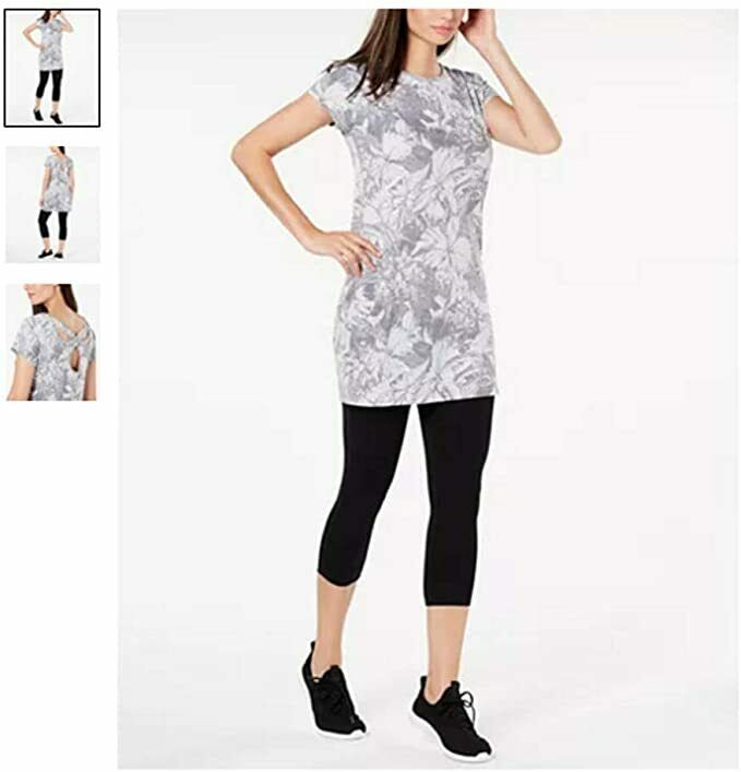 Ideology Womens Printed Keyhole-Back Tunic, Tonal Grey, Small