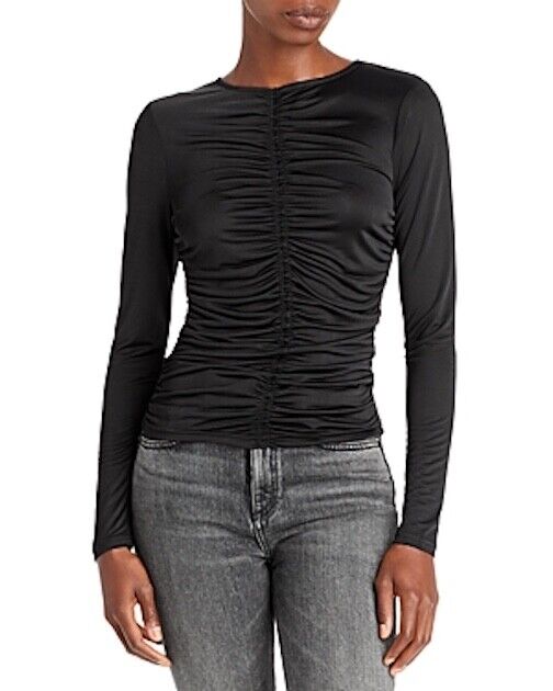 Aqua Womens Ruched Long Sleeve Pullover Top S