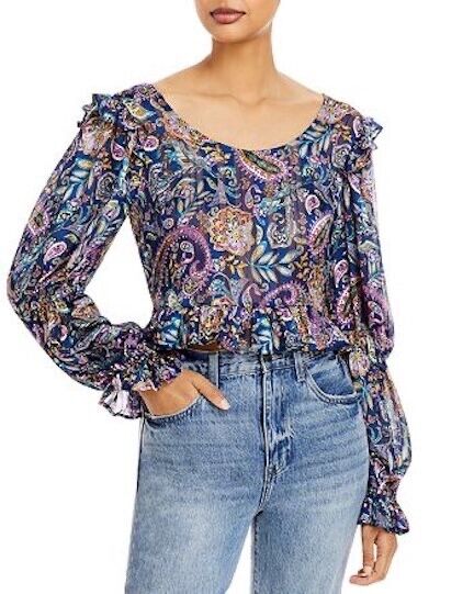 Aqua Womens Paisley Lace Up Blouse S