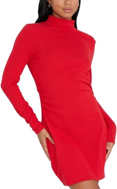 Sanctuary Women's Showstopper Ribbed Dress (Ruby, Medium)
