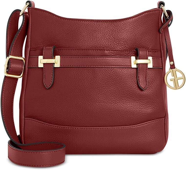 Giani Bernini Pebble Bridle Wine Crossbody Gold Snap Zip Shoulder Bag Charm