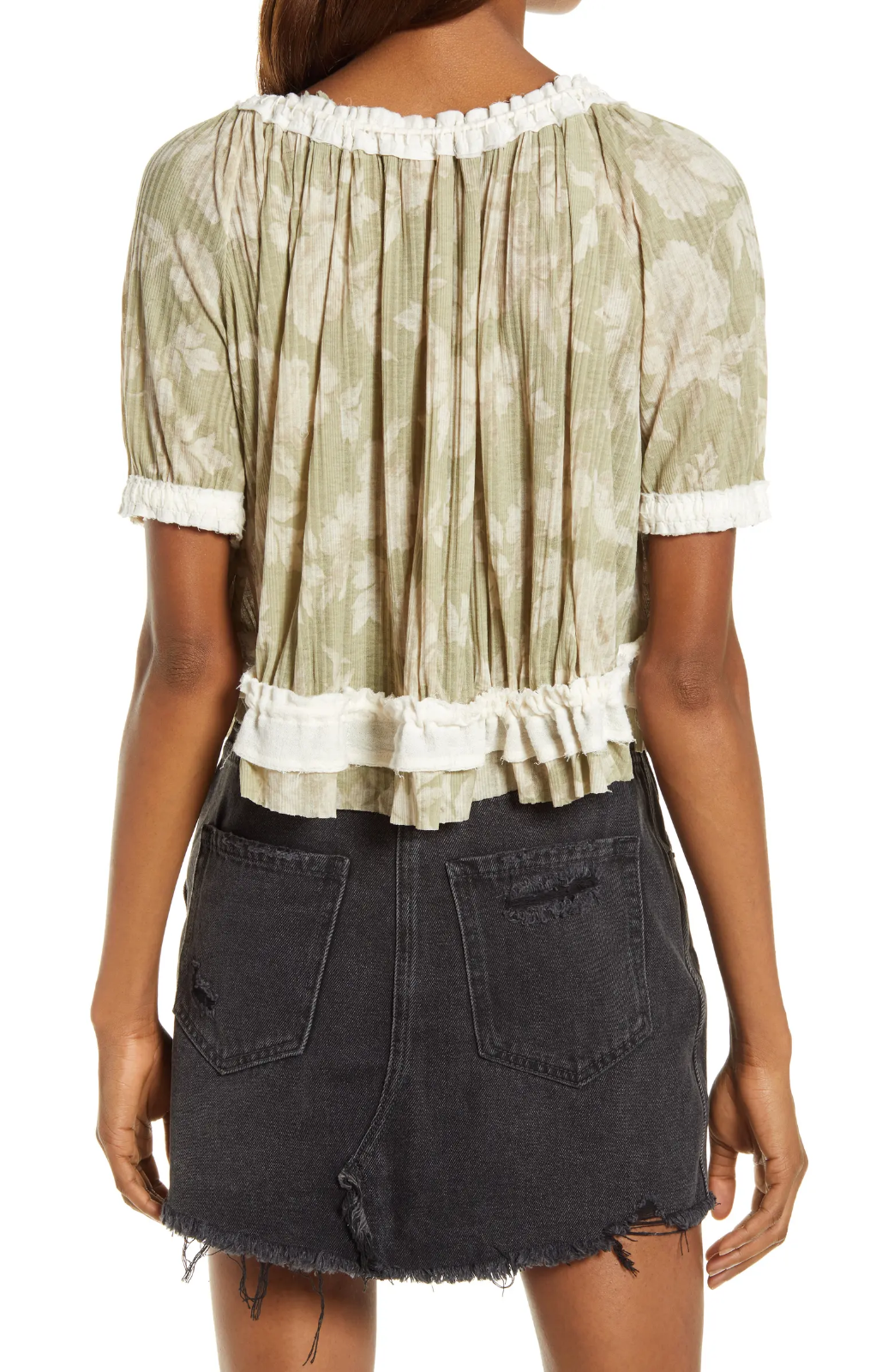Free People Women's Perfect Day Ribbed Ruffle Top Poppy Combo S