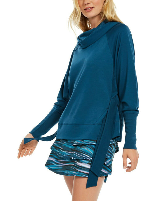 Ideology Women's Cowlneck Side-Tie Top, Aquatic Teal, XL