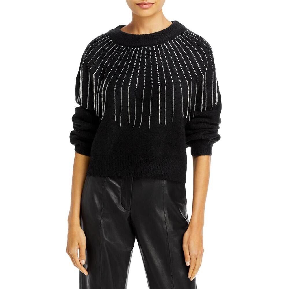 Aqua Womens Knit Embellished Crewneck Sweater Black XL