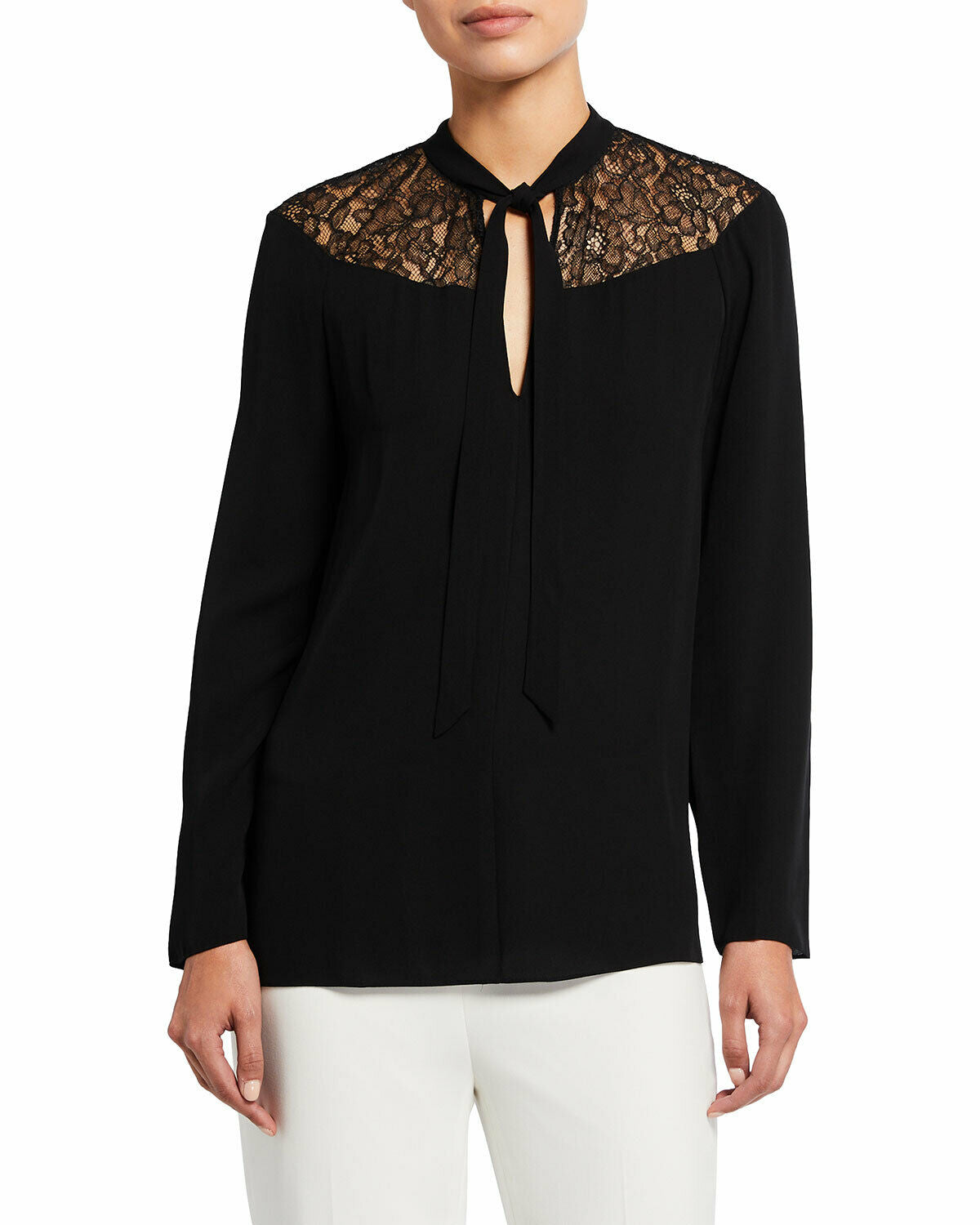 THEORY Long-Sleeve Lace Yoke Top S