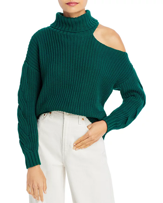 Aqua Womens Cut Out Knit Turtleneck Sweater L