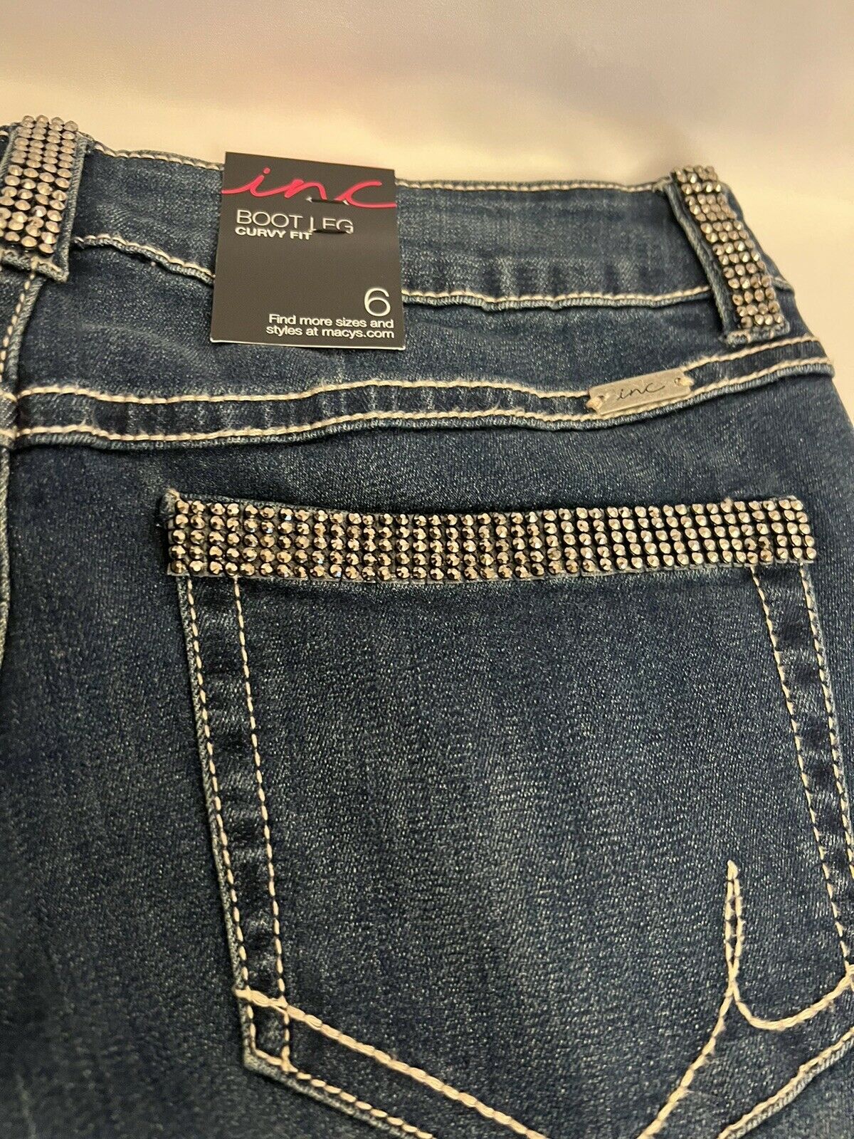 INC International concepts curvy fit boot leg with shiny rhinestones