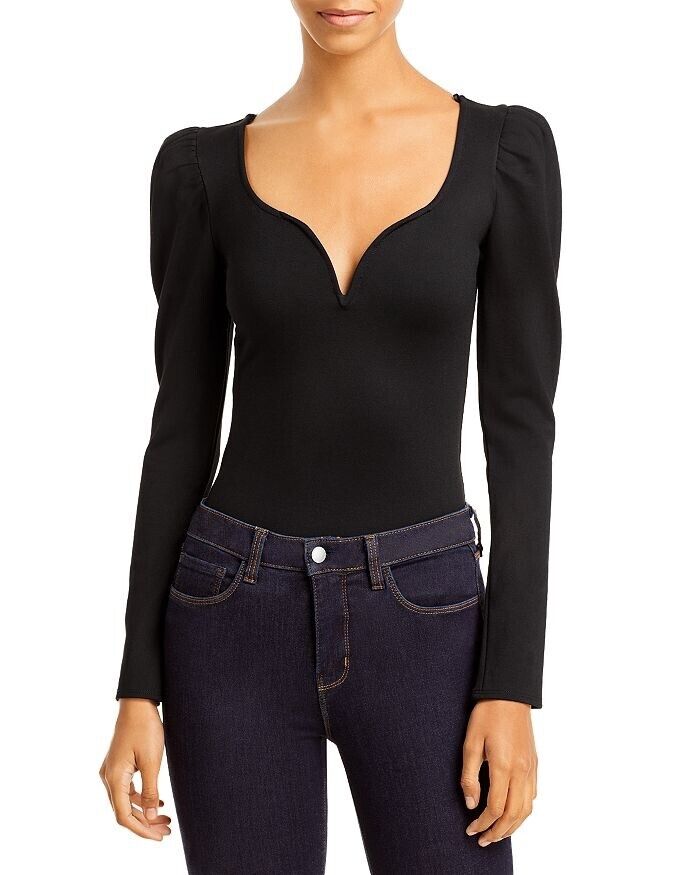Aqua Womens Sweetheart Neck Puff Sleeve Bodysuit XS