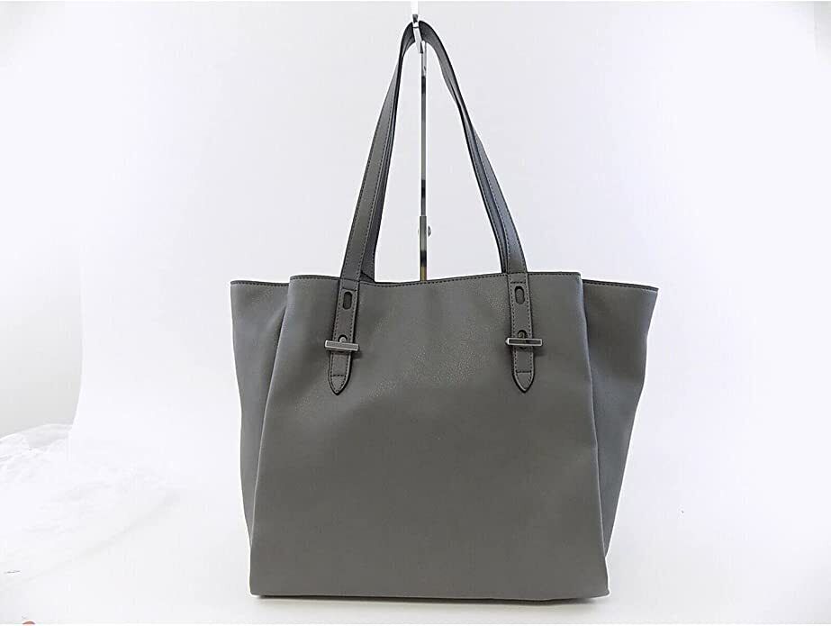 INC Women's Gray Haili Tote Faux Leather Double Flat Strap Tote Handbag Purse