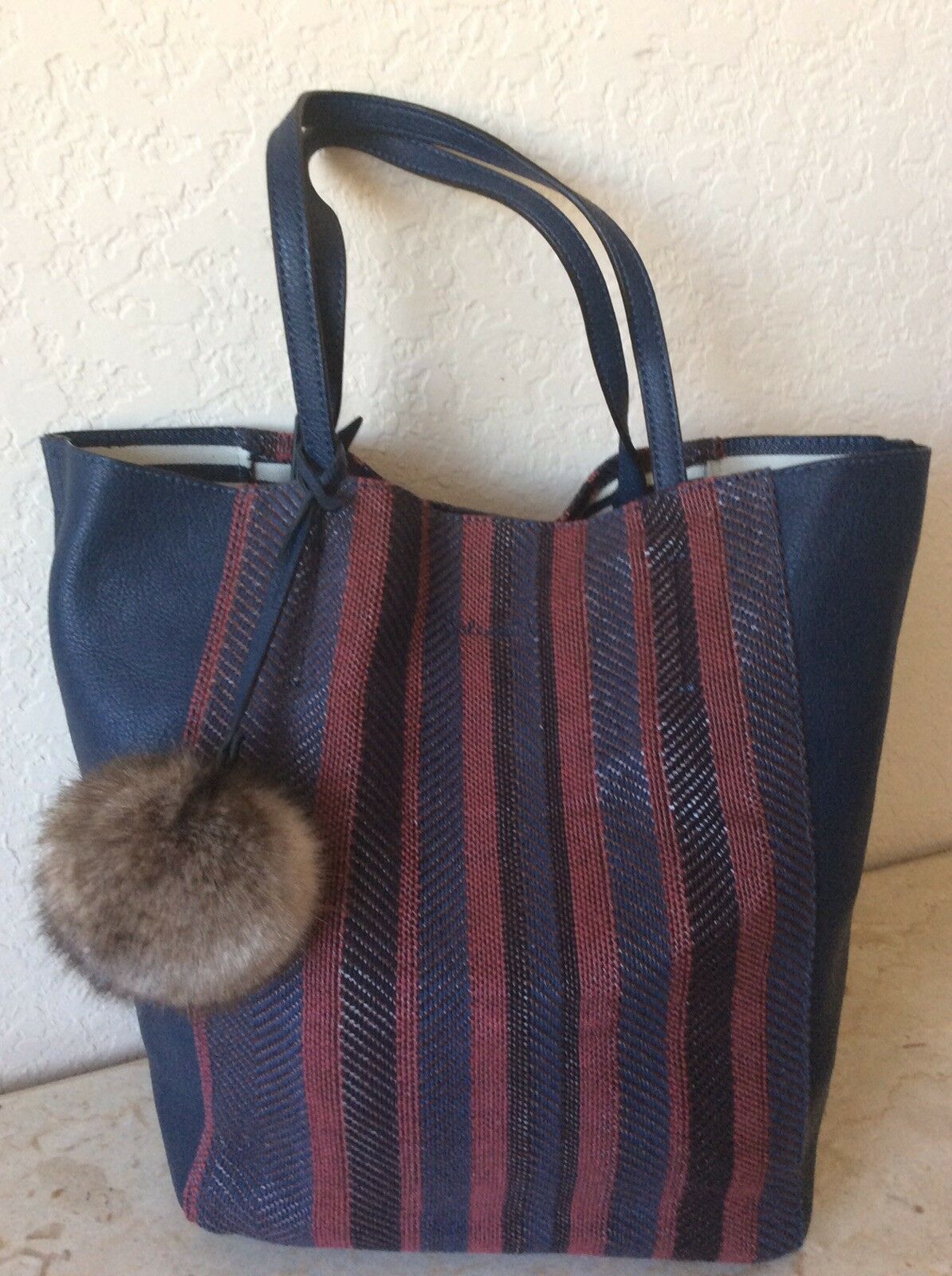 Splendid Key West Faux Leather Pattern Tote Handbag Navy Extra Large - Outlet Designers