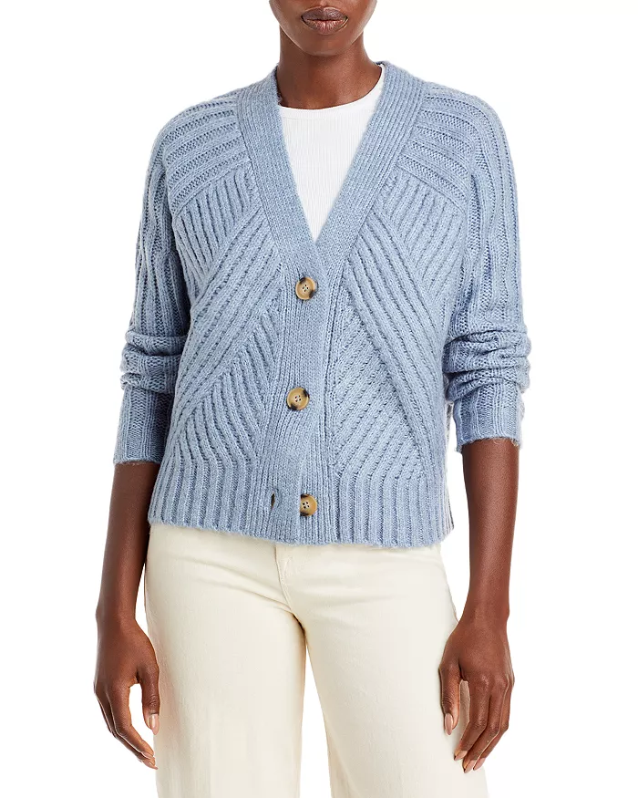 AQUA Mixed Rib Cropped Cardigan M