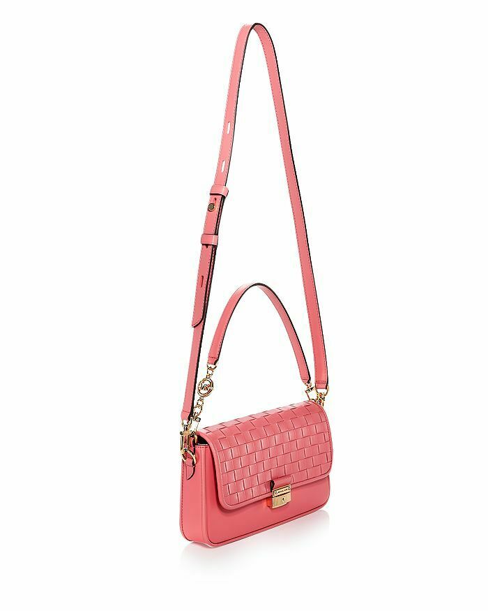 MICHAEL Michael Kors Small Bradshaw Woven Leather Shoulder Bag Tea Rose/Gold