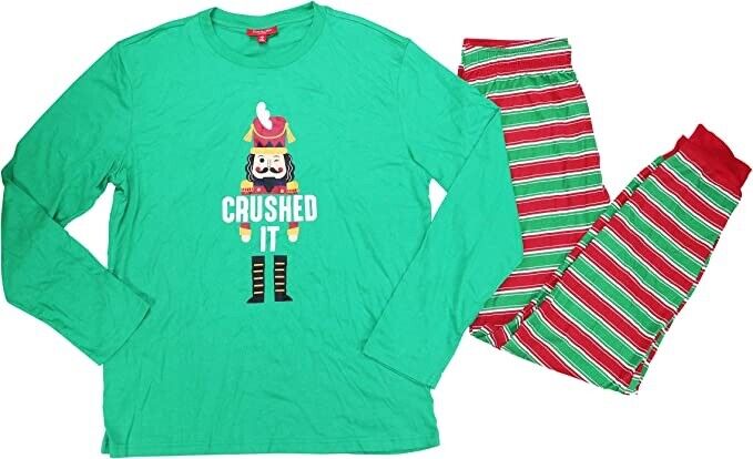 Pyjama familial pour femme Crushed It à rayures rouges et vertes Vert XS