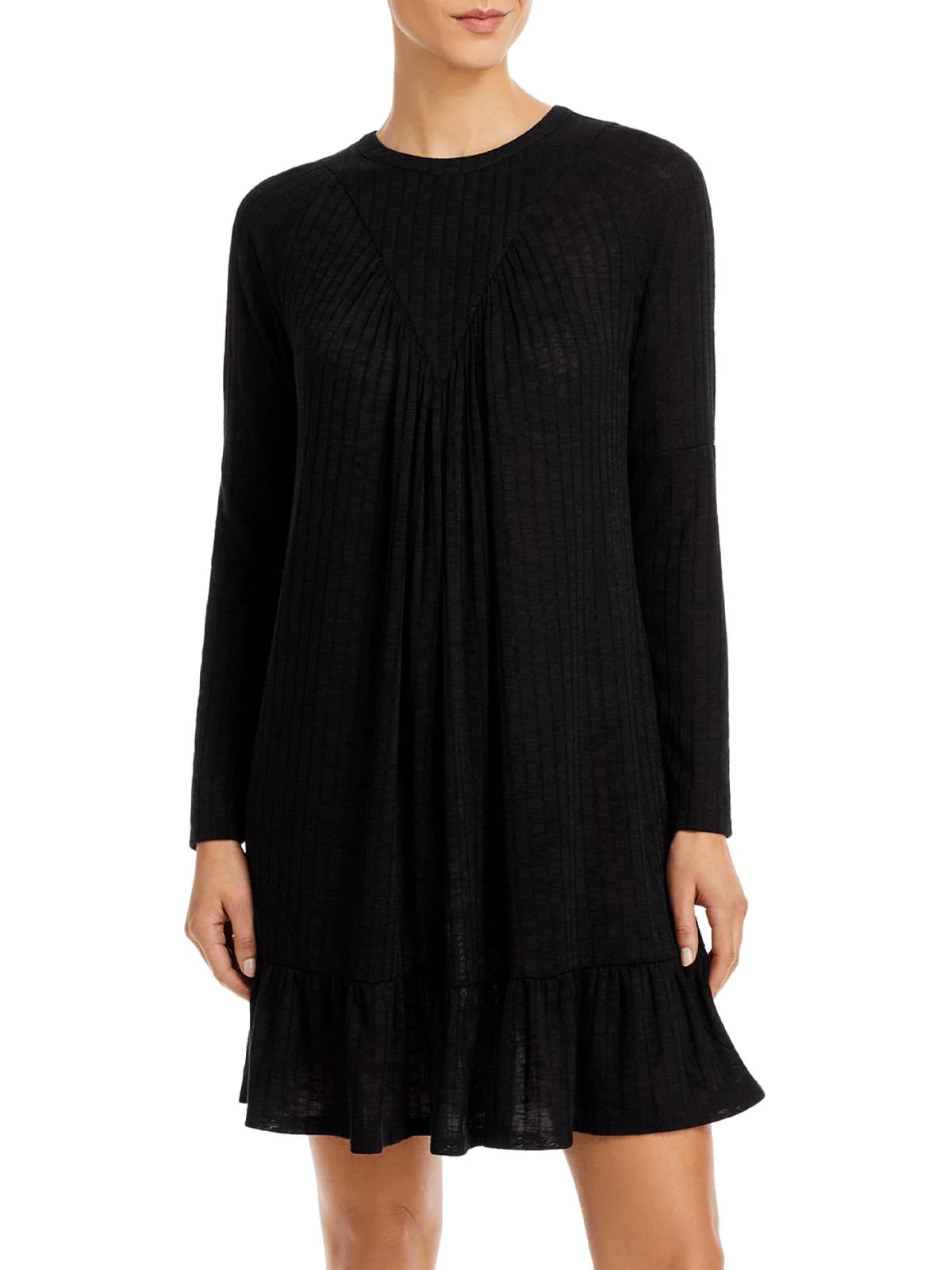 Aqua Womens Ribbed Scoop Neck Shift Dress S