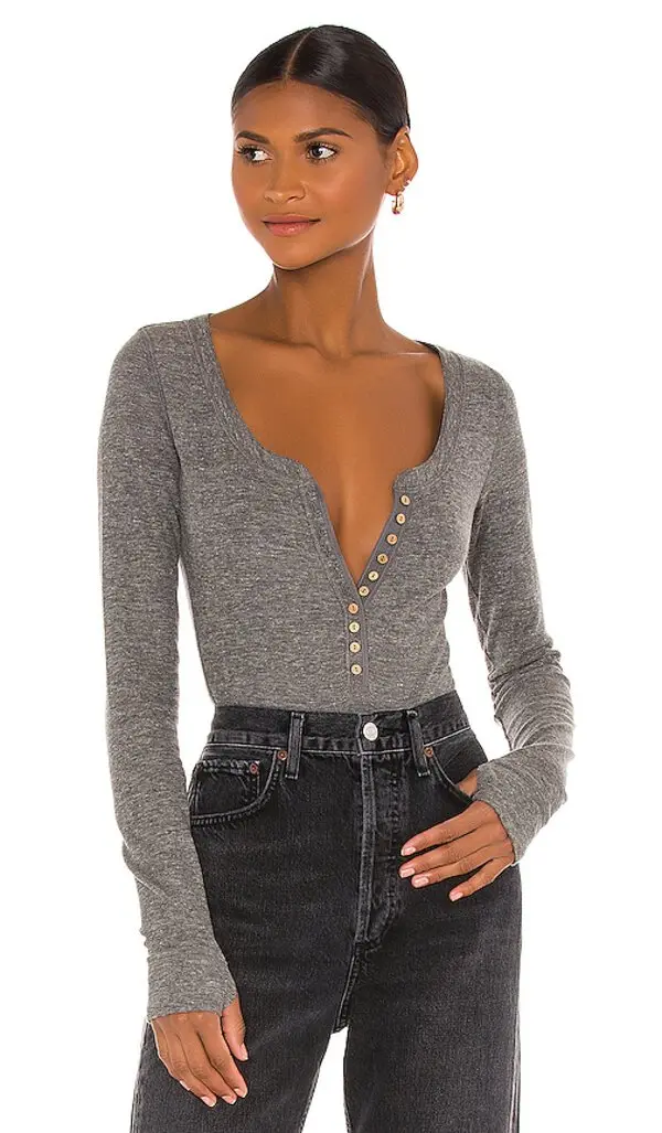 Free People Women's Dylan Thermal Bodysuit Charcoal S