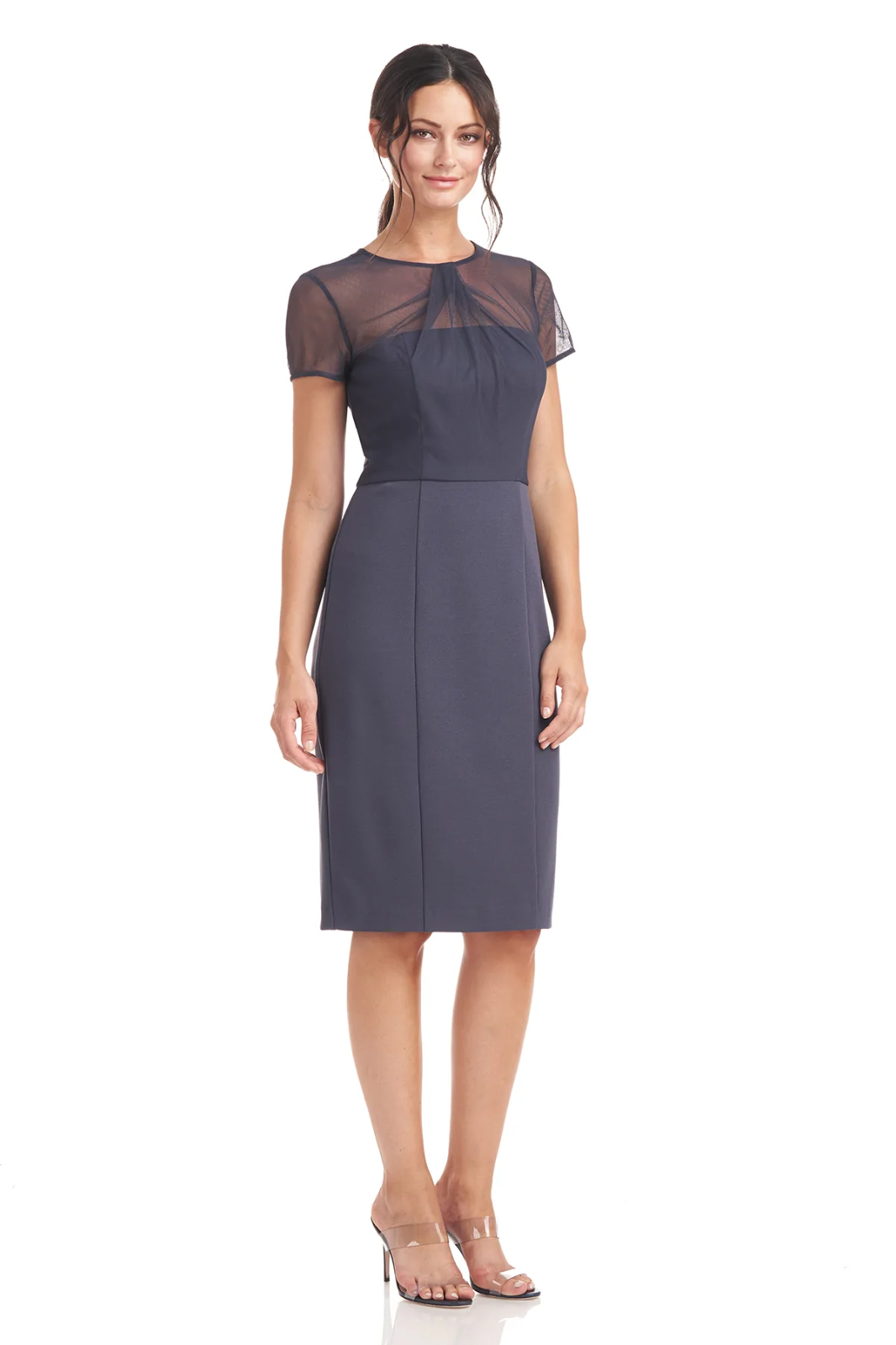 JS Collections Illusion Sheath Dress Cool Gun 12