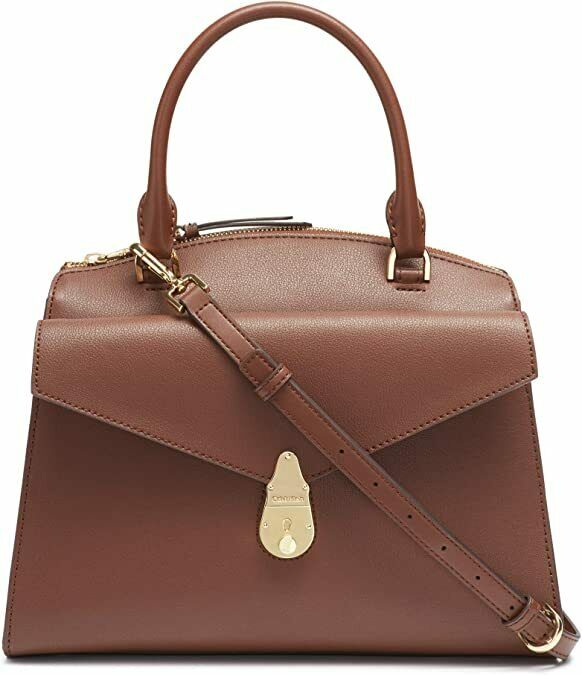 Calvin Klein Lock Daytona Leather Medium Statement Satchel