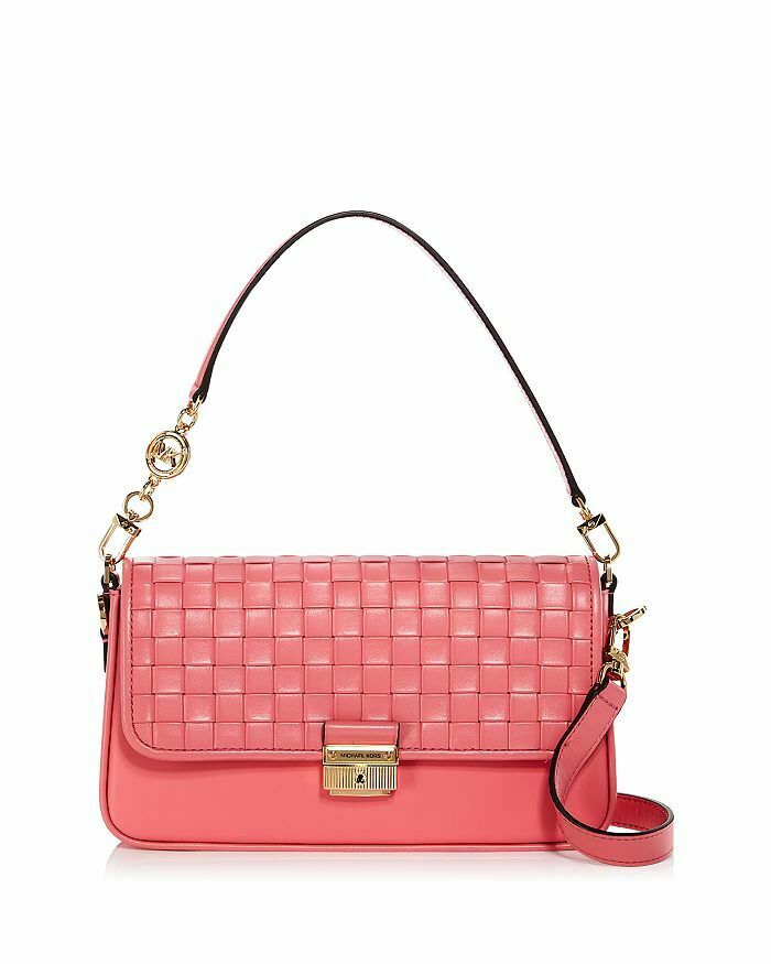 MICHAEL Michael Kors Small Bradshaw Woven Leather Shoulder Bag Tea Rose/Gold