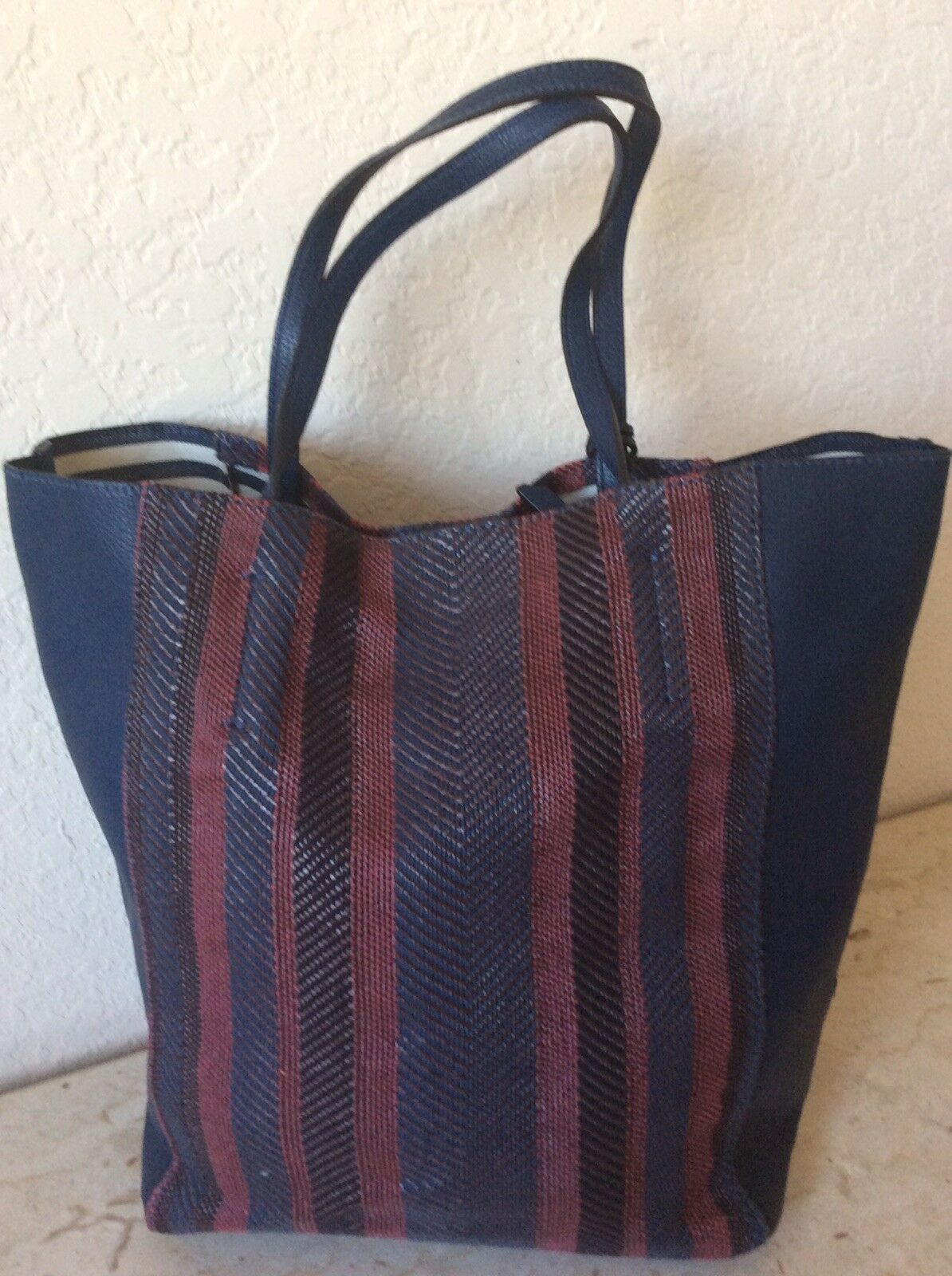 Splendid Key West Faux Leather Pattern Tote Handbag Navy Extra Large - Outlet Designers
