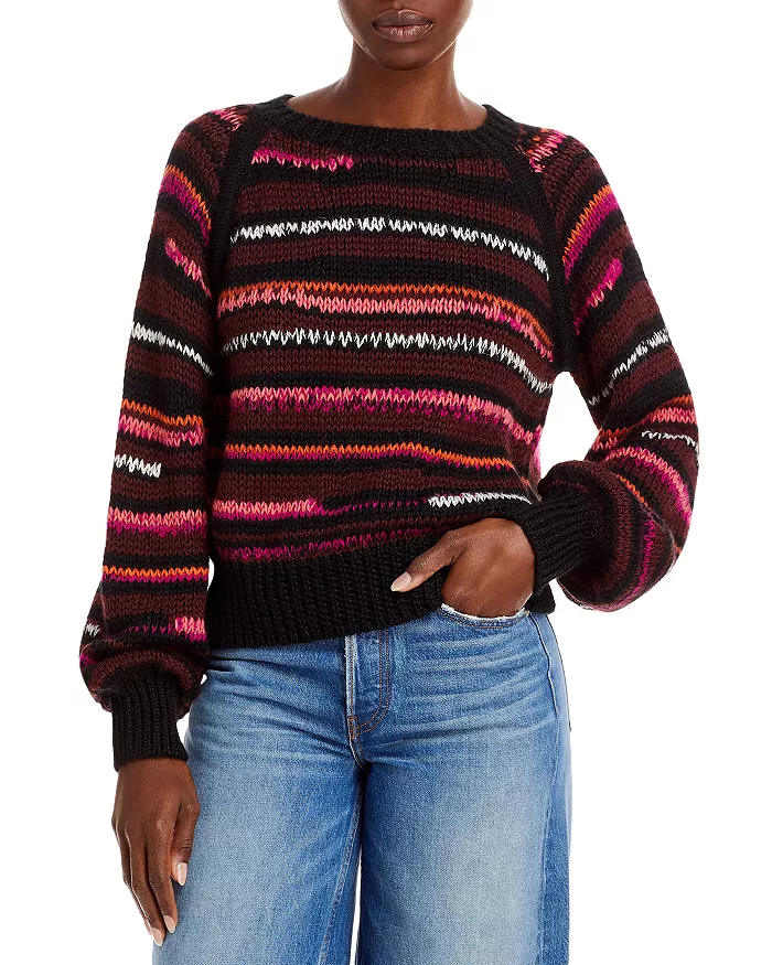 Mother Womens Striped Crop Pullover Sweater Black S