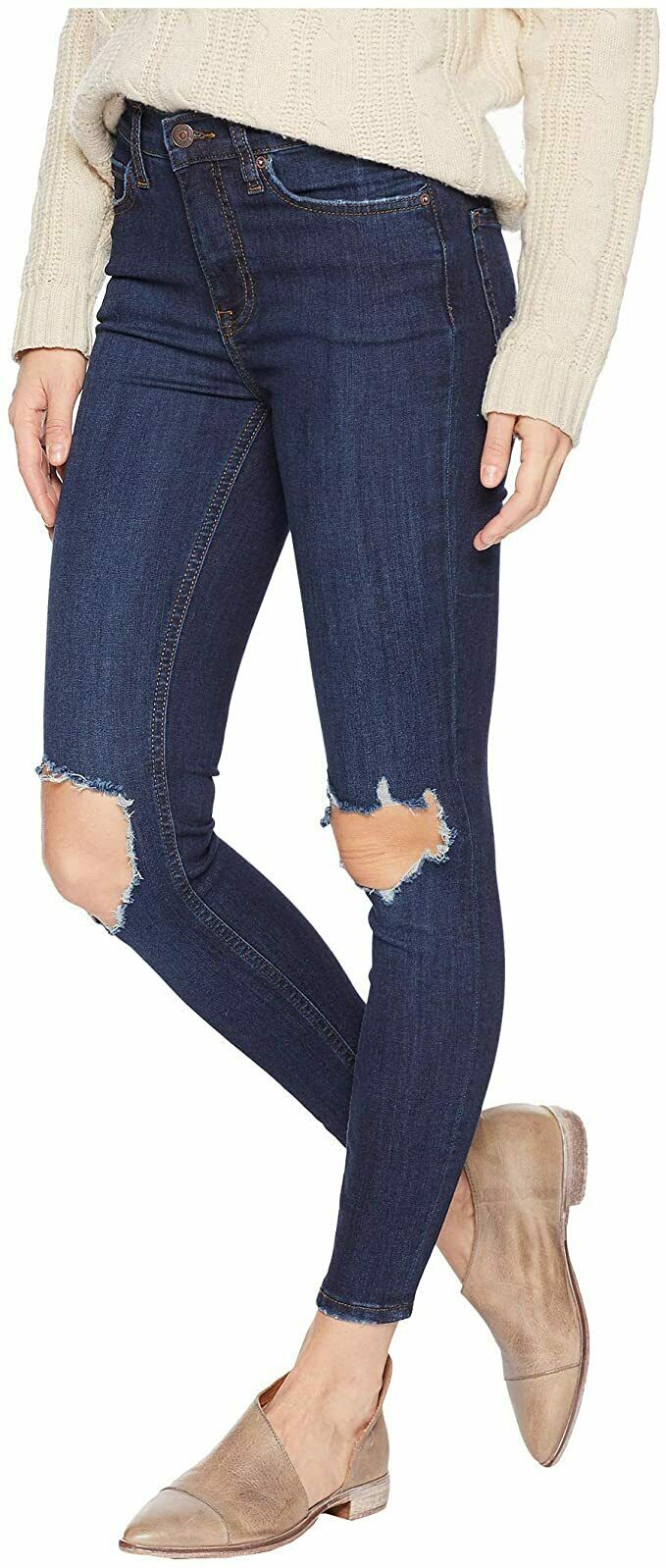 Free People Women's High-Rise Busted Skinny in Dark Blue Indigo