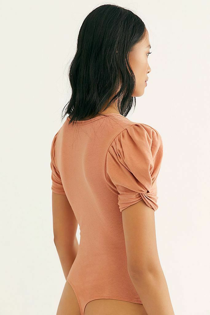Free People Ava Puff-Sleeve Bodysuit Suede Sand XS