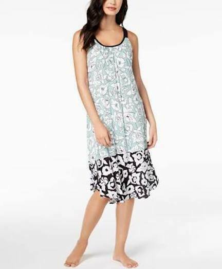 DKNY Contrast-Hem Printed Chemise (Green) - Outlet Designers
