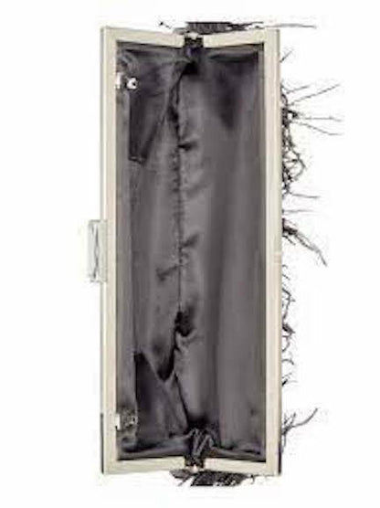 INC Women's Black Faux Leather Feathers Chain Strap Clutch