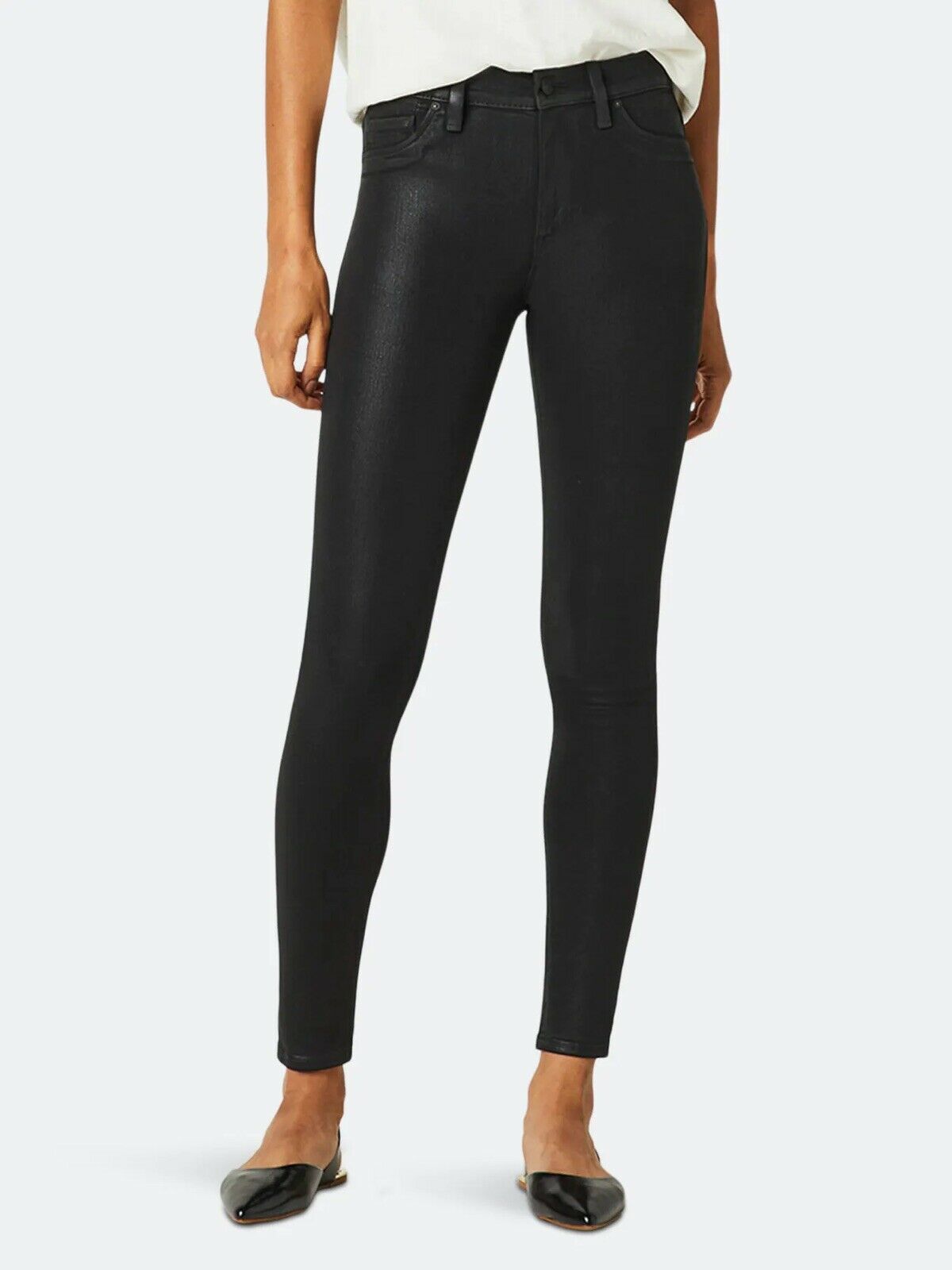 HUDSON Barbara High Rise Super Skinny Ankle Jean Black Noir Coated, Size 30