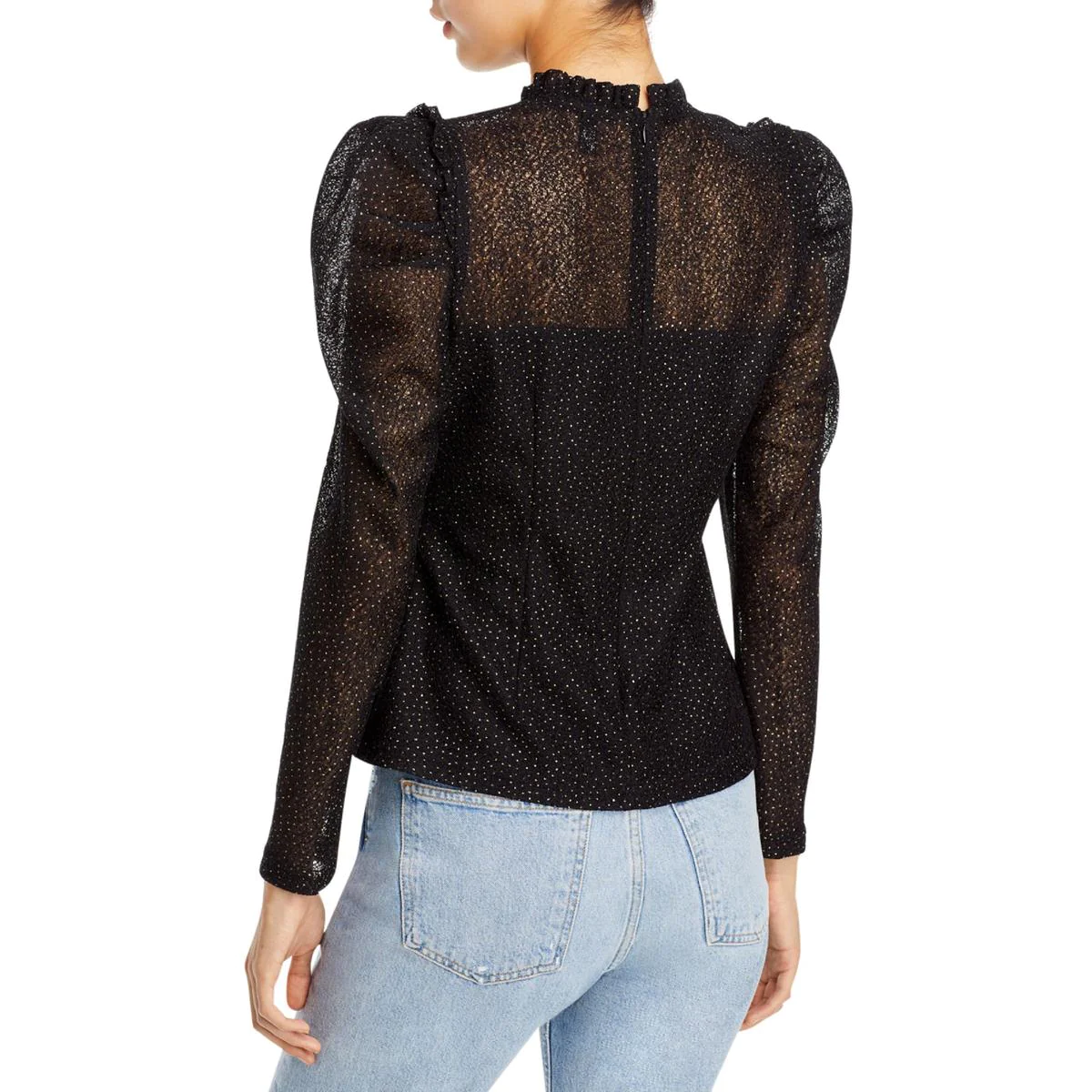 Aqua Womens Ruffle Trim Textured Blouse M
