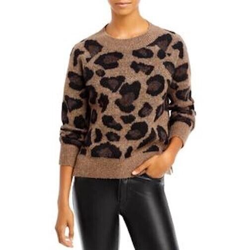 Aqua Womens Animal Print Ribbed Trim Crewneck Sweater XS