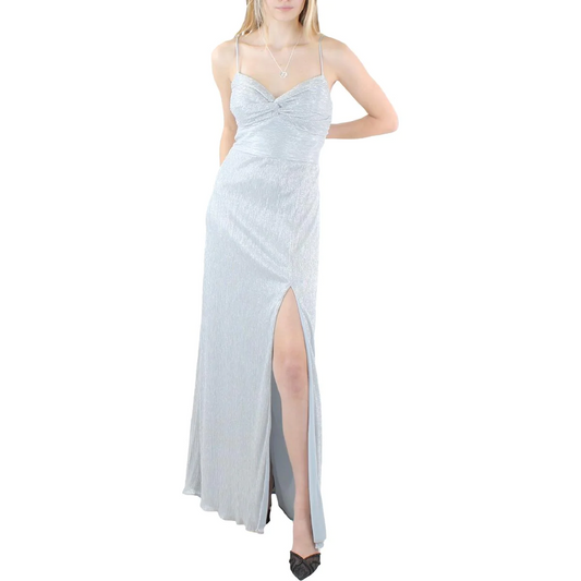 AQUA FORMAL Womens Silver Twist Front Full-Length Formal Gown Dress 4