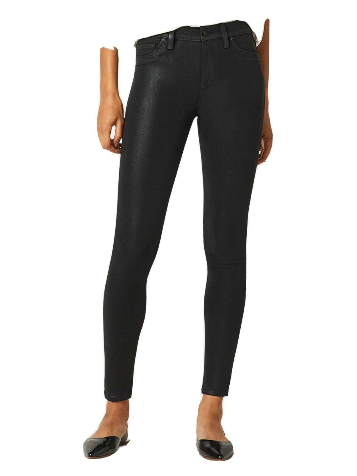 HUDSON Barbara High Rise Super Skinny Ankle Jean Black Noir Coated, Size 30