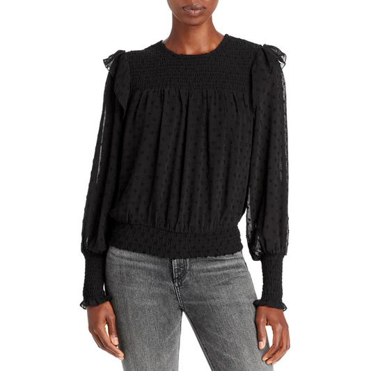 Aqua Womens Smocked Ruffled Blouse S