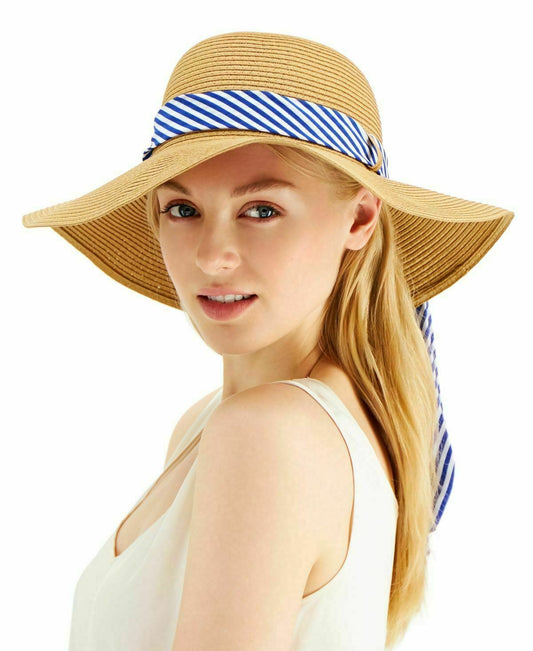 INC Womens Natural Brown Striped Band Polyester Elastic Roll Up Floppy Hat