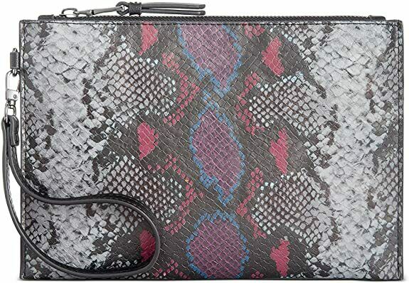 INC Women's Gray Molyy Party Pou Snake Print Faux Leather Wristlet
