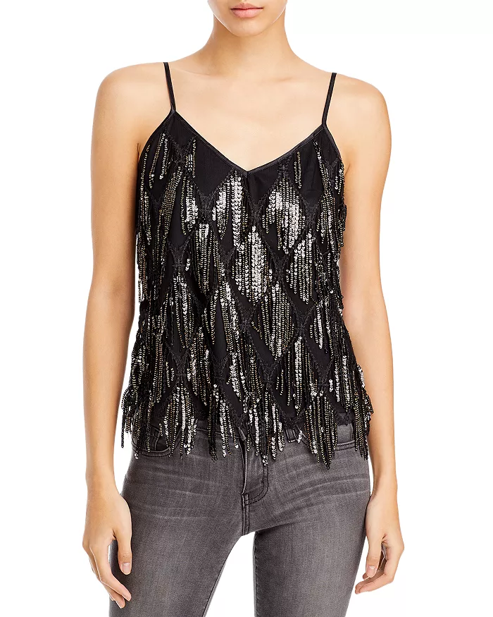 AQUA Sequined Fringe Cami L
