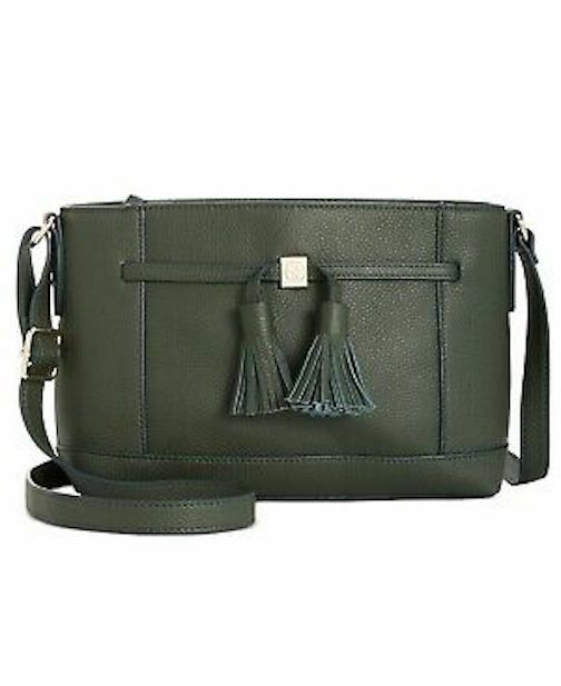 Giani Bernini Pebble Leather Tassel Crossbody Myrtle Green