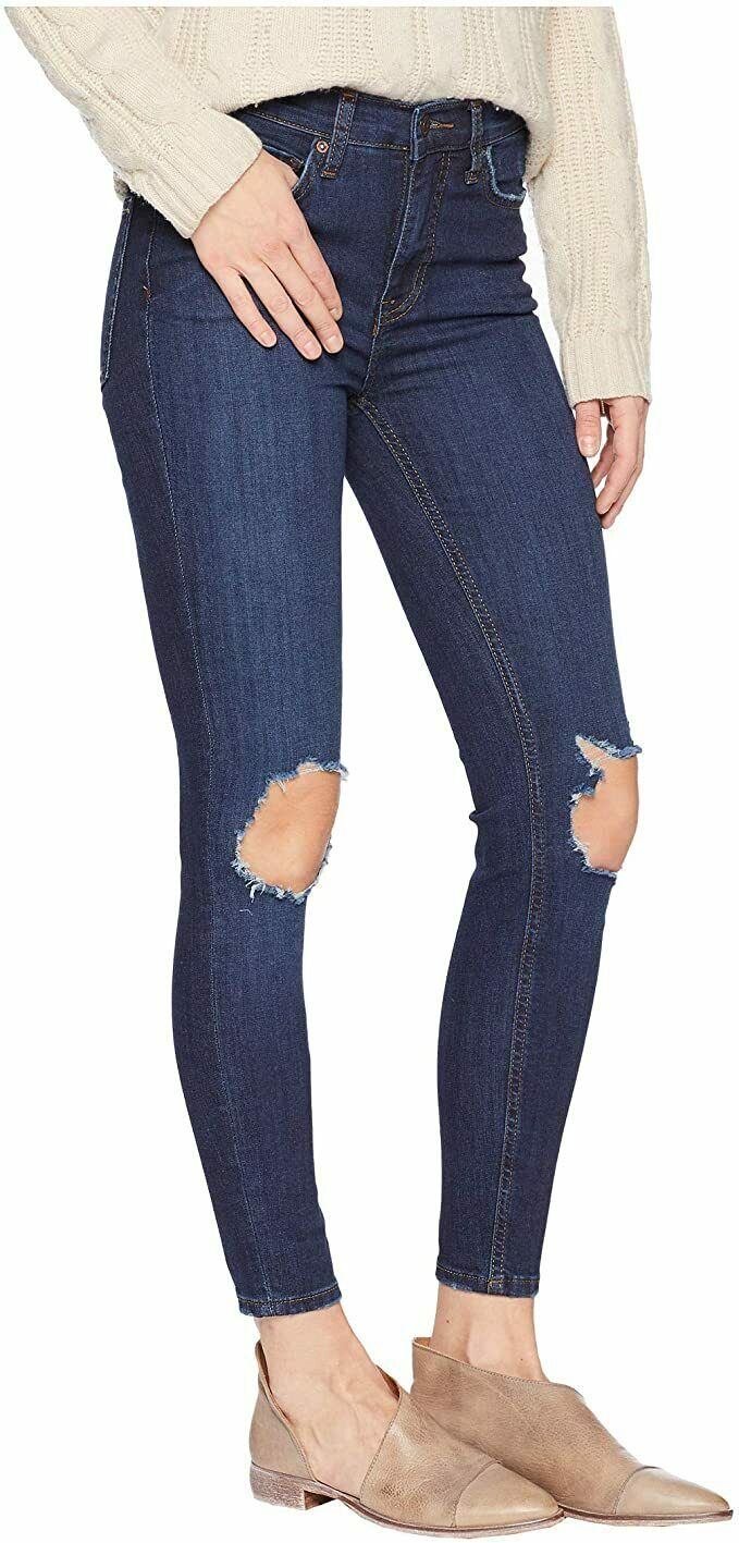 Free People Women's High-Rise Busted Skinny in Dark Blue Indigo