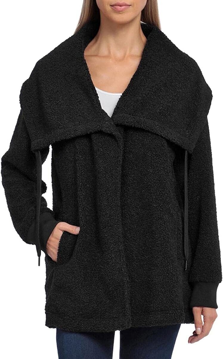 Bagatelle Womens Faux Sherpa Walker Wrap Coat Black M