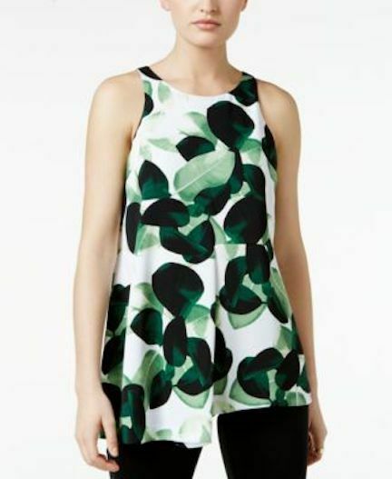 Alfani Petite Leaf-Print Asymmetrical Soft Botanical
