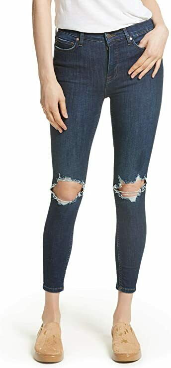 Free People Women's High-Rise Busted Skinny In Dark Blue Dark Blue 26