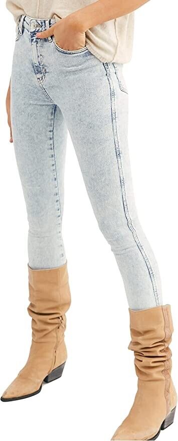 Legging taille haute en denim à ourlet brut et cheville Free People, délavé à l'acide, indigo 25