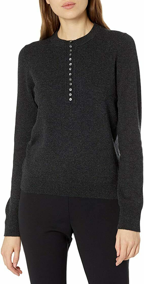 Theory Women's Btn Plkt Henley, Charcoal, Small