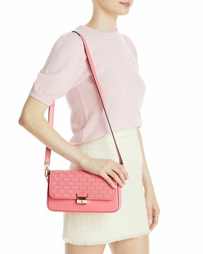 MICHAEL Michael Kors Small Bradshaw Woven Leather Shoulder Bag Tea Rose/Gold