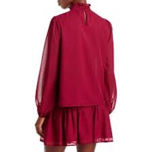 Aqua Womens Prairie Smocked Mock Neck Blouse S