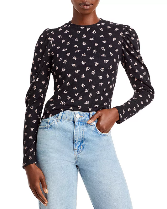 Aqua Womens Ribbed Floral Pullover Top XS